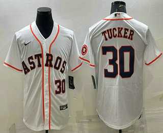 Men%27s Houston Astros #30 Kyle Tucker Number White With Patch Stitched MLB Cool Base Nike Jersey->houston astros->MLB Jersey